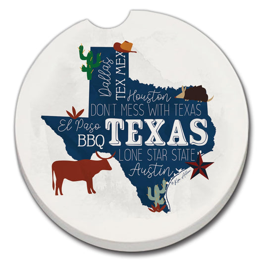 Thirstystone Texas Favorites Single Absorbent Stone Coaster for Vehicle Cup Holder 2.6” Diameter Manufactured in The USA