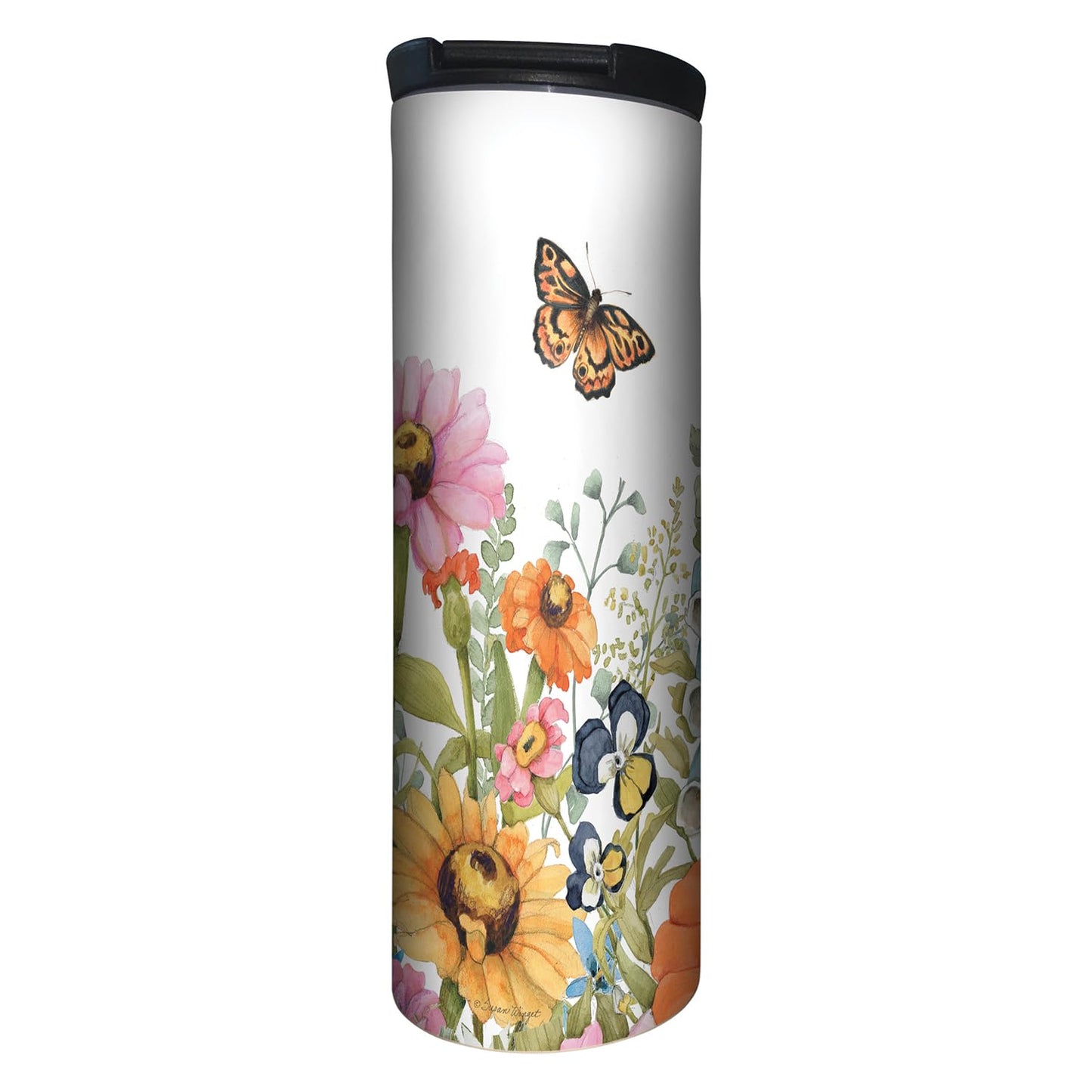 Highland Home Garden Walk Butterflies Decorative Stainless Steel Double Wall Insulated Travel Tumbler with Lid 17 oz. Manufactured in the USA Dishwasher Safe