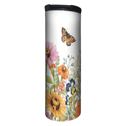 Highland Home Garden Walk Butterflies Decorative Stainless Steel Double Wall Insulated Travel Tumbler with Lid 17 oz. Manufactured in the USA Dishwasher Safe