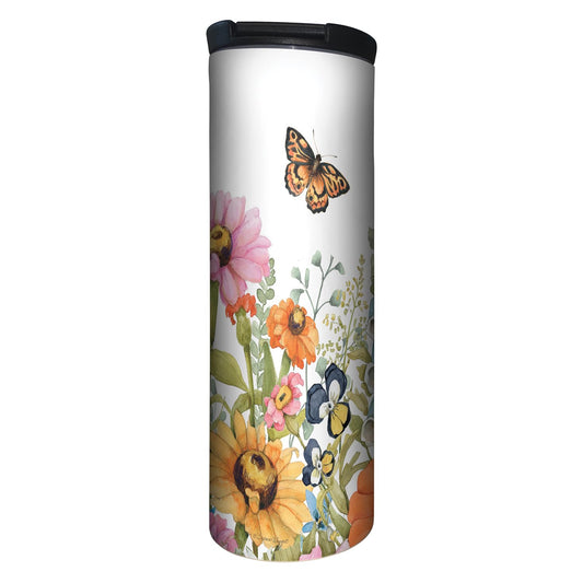 Highland Home Garden Walk Butterflies Decorative Stainless Steel Double Wall Insulated Travel Tumbler with Lid 17 oz. Manufactured in the USA Dishwasher Safe
