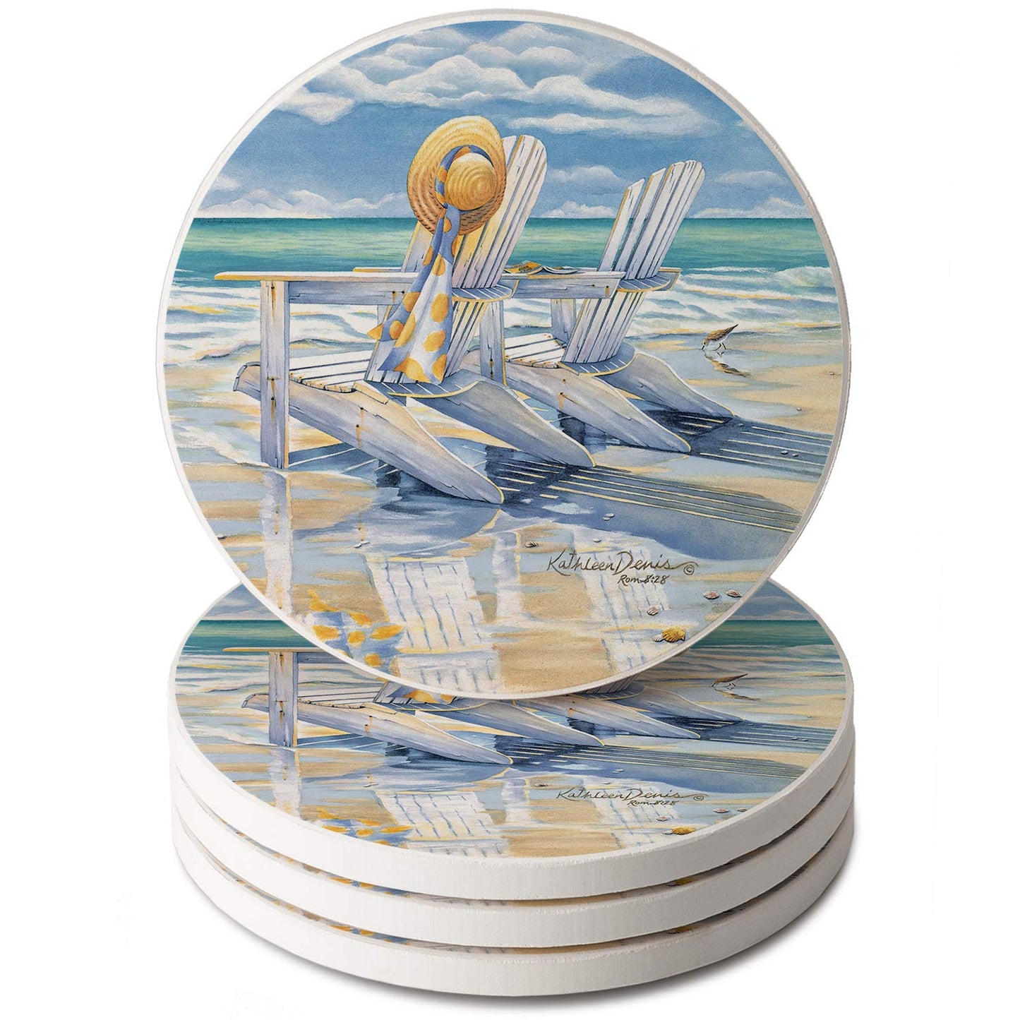 Thirstystone Beach for Two 4 Pack Round Absorbent Stone Coasters 4" Diameter Manufactured in the USA