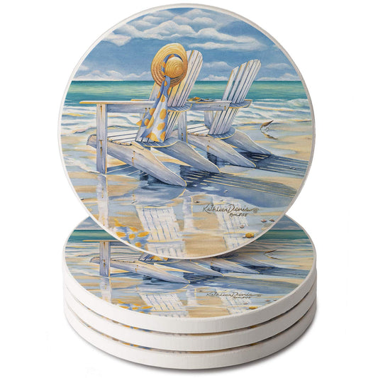 Thirstystone Beach for Two 4 Pack Round Absorbent Stone Coasters 4" Diameter Manufactured in the USA