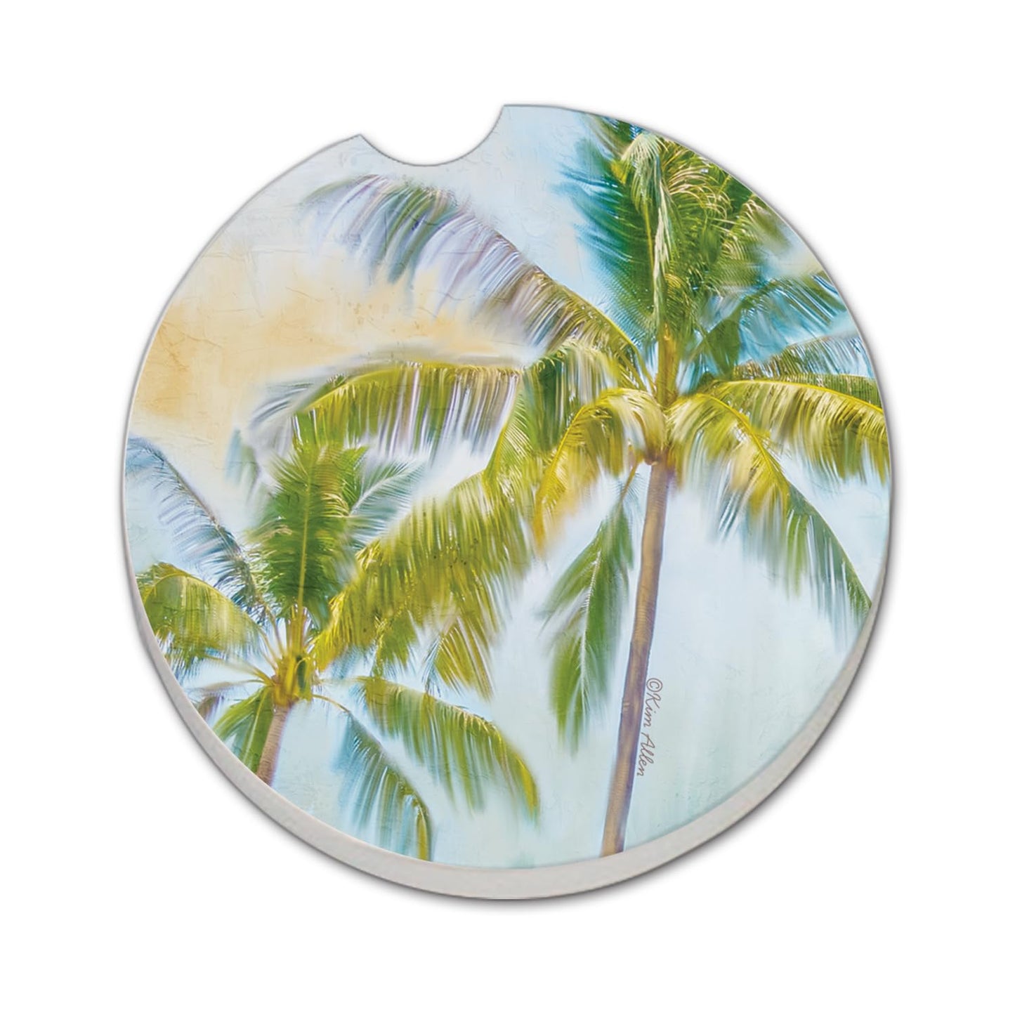 Thirstystone Sunset Palms Single Absorbent Stone Coaster for Vehicle Cup Holder 2.6” Diameter Manufactured in The USA