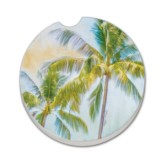 Thirstystone Sunset Palms Single Absorbent Stone Coaster for Vehicle Cup Holder 2.6” Diameter Manufactured in The USA