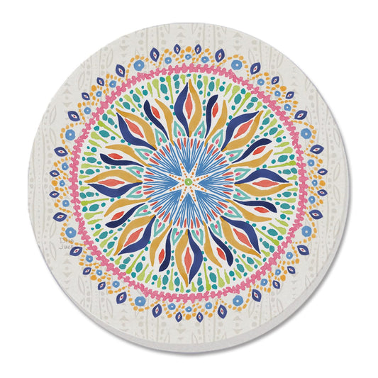 Thirstystone Coastal Mandala Single Round Absorbent Stone Coaster with Protective Cork Backing Manufactured in The USA 4" Diameter