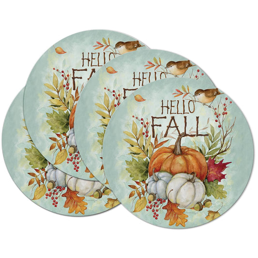 CounterArt Harvest Blessing 4 Pack Round Reversible Easy Care Flexible Placemats Made in the USA