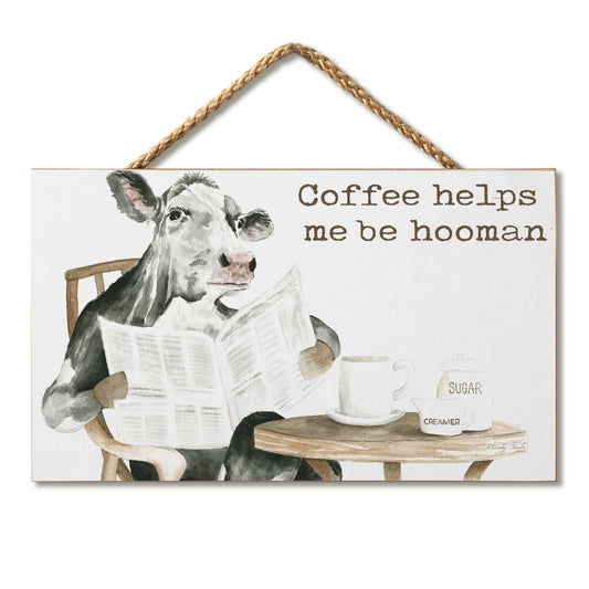 CounterArt Hooman Humorous Hanging Wood Wall Sign 9.5” by 5.75” Made in the USA Features Braided Rope Hanger