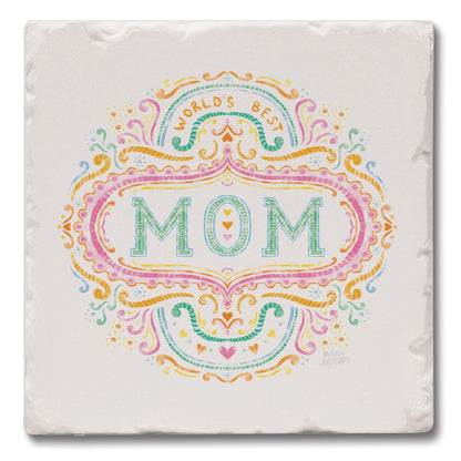 Thirstystone Mom 4P ack Tumbled Tile Stone Coasters 4" Square Manufactured in the USA