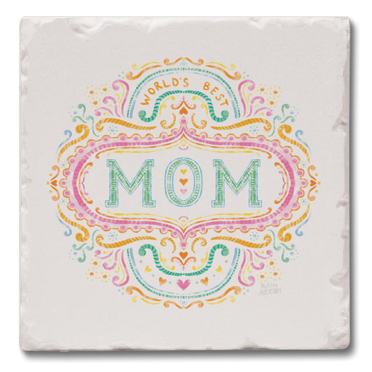 Thirstystone Mom 4P ack Tumbled Tile Stone Coasters 4" Square Manufactured in the USA