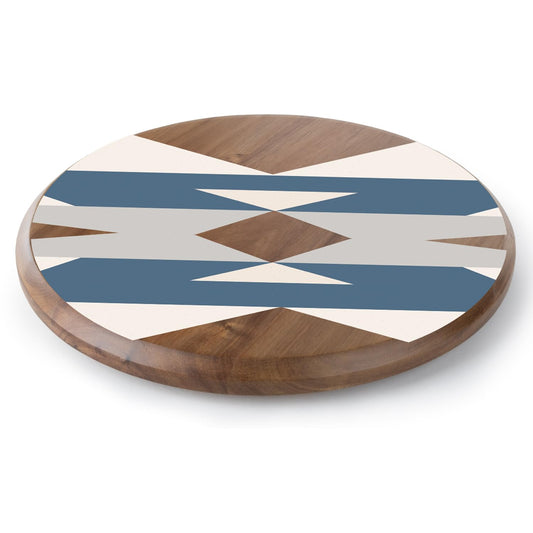 CounterArt Southwest Pattern Round Acacia Wood Lazy Susan Turntable 14" Diameter for Serving Kitchen Organization Condiment Caddy