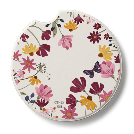 Thirstystone Blooming Border Single Absorbent Stone Coaster for Vehicle Cup Holder 2.6” Diameter Manufactured in The USA