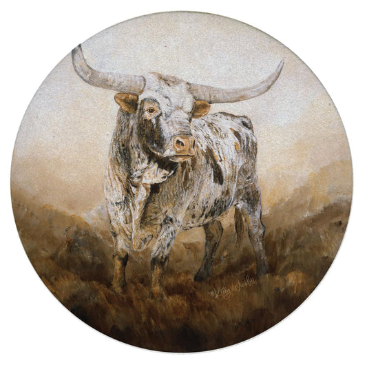 Thirstystone Longhorn Single Round Natural Sandstone Coaster with Protective Cork Backing Manufactured in The USA 4" Diameter