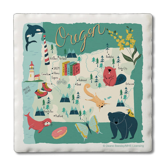 Thirstystone Oregon Home State 4 Pack Tumbled Tile Stone Coasters 4" Square Manufactured in the USA