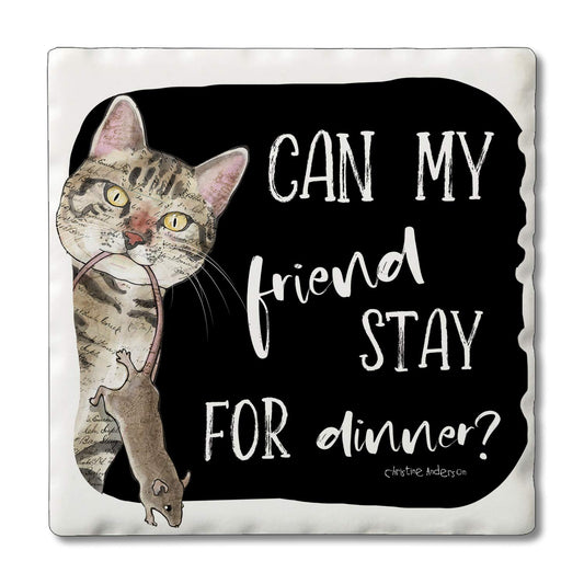 Thirstystone Friend for Dinner Single Absorbent Stone Coaster with Protective Cork Backing Manufactured in The USA 4" Square, Colorful, Artistic, Easily Wipes Clean