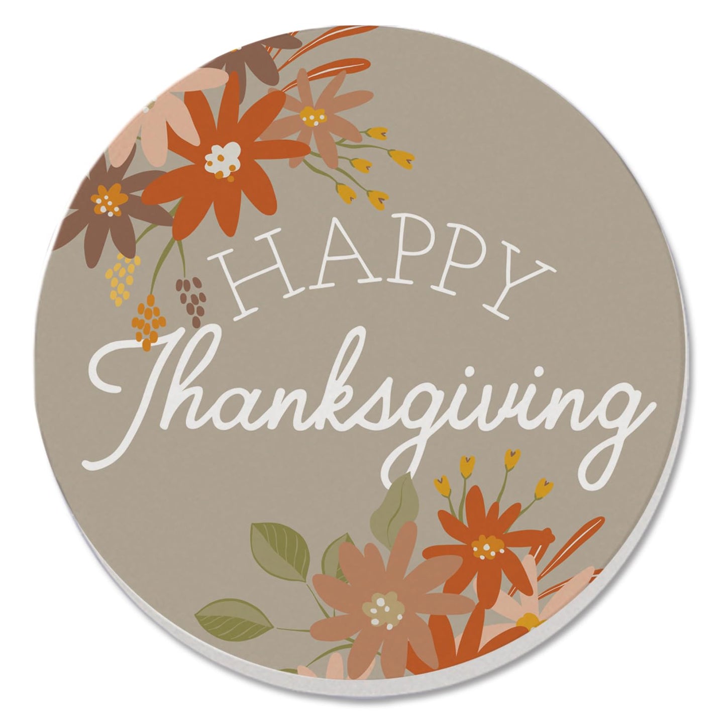 Thirstystone Happy Thanksgiving Round Absorbent Stone Coaster with Protective Cork Backing Manufactured in The USA 4" Diameter