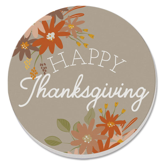 Thirstystone Happy Thanksgiving Round Absorbent Stone Coaster with Protective Cork Backing Manufactured in The USA 4" Diameter