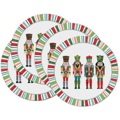 CounterArt Holiday Nutcracker 4 Pack Round Reversible Easy Care Flexible Placemats Made in The USA