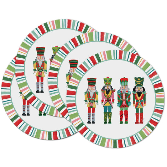 CounterArt Holiday Nutcracker 4 Pack Round Reversible Easy Care Flexible Placemats Made in The USA
