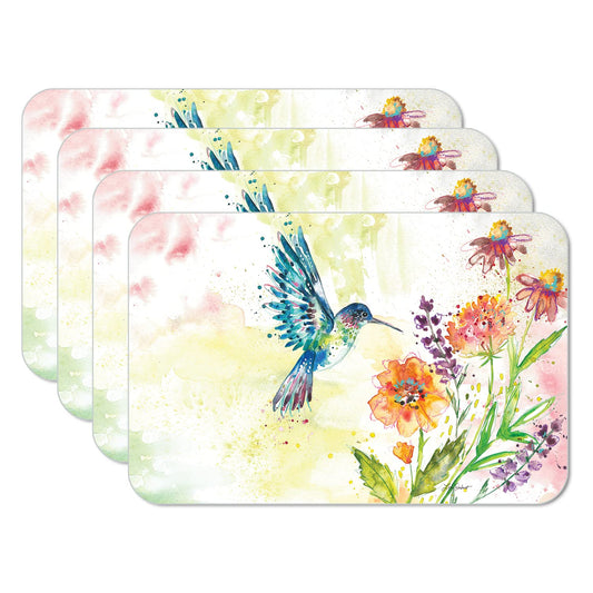CounterArt Fanciful Flight 4 Pack Reversible Easy Care Flexible Plastic Placemats Made in The USA BPA Free Easily Wipes Clean