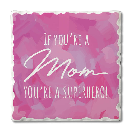 Thirstystone Superhero Mom 4 Pack Absorbent Stone Tumbled Tile Coasters with Protective Cork Backing 4" Square Manufactured in The USA Artistic Absorbent Easily Wipes Clean