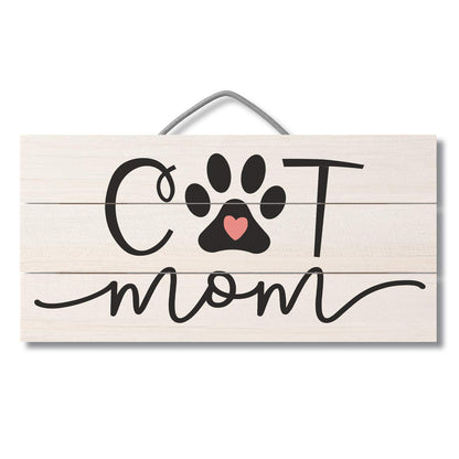CounterArt Cat Mom Decorative Slatted Pallet Wood Sign 12" by 6" Made in the USA