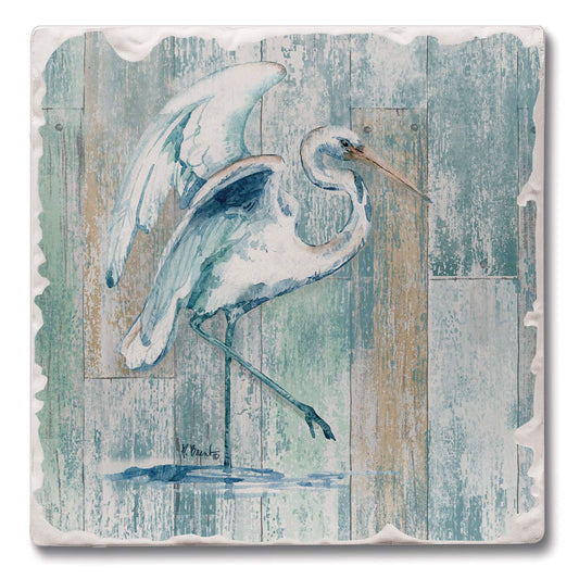 Thirstystone Arianna Egret 4-Pack Tumbled Tile Stone Coasters 4" Square Manufactured in the USA