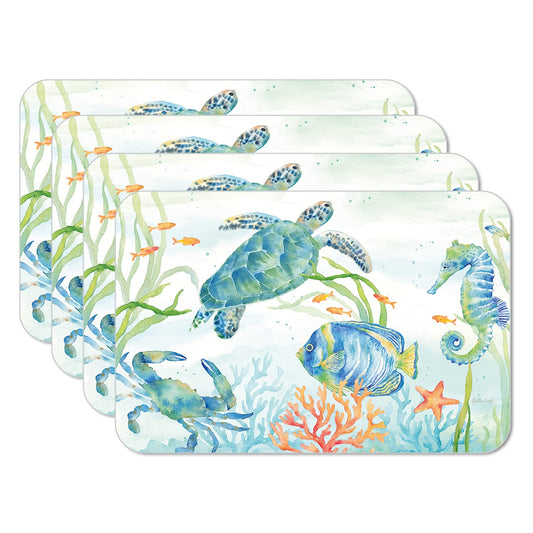 CounterArt Sea Life Serenade 4 Pack Reversible Easy Care Flexible Placemats Made in the USA