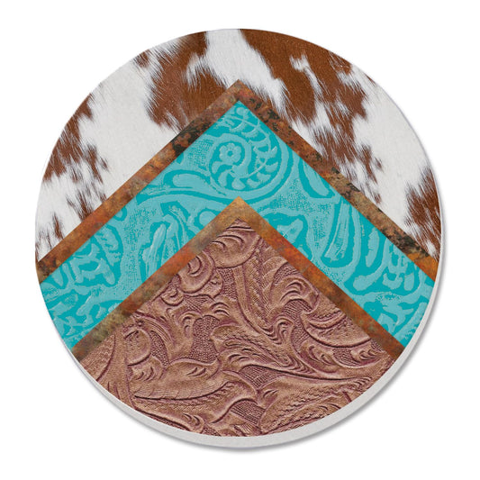 Thirstystone Cow Hide Single Round Absorbent Stone Coaster with Protective Cork Backing Manufactured in The USA 4" Diameter