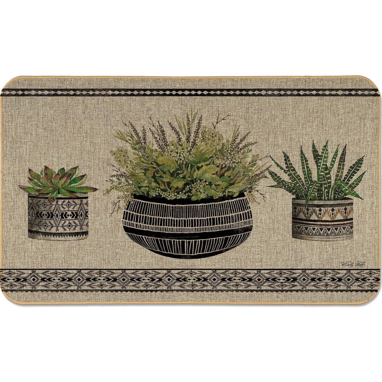 Counterart Mud Cloth Pots Decorative Indoor/Outdoor Natural Linen Look Floor Mat with Recycled Rubber Back Manufactured in The USA 29.5” x 17.75”