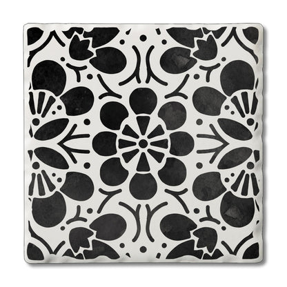 Thirstystone Black Flowers Single Tumbled Tile Stone Coaster with Protective Cork Backing Manufactured in The USA 4" Square, Colorful, Artistic, Easily Wipes Clean