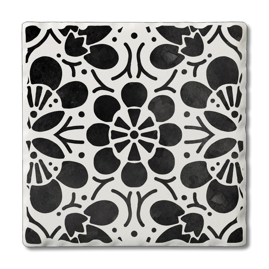 Thirstystone Black Flowers Single Tumbled Tile Stone Coaster with Protective Cork Backing Manufactured in The USA 4" Square, Colorful, Artistic, Easily Wipes Clean