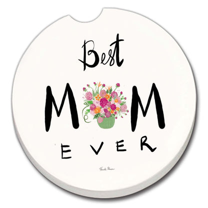 Thirstystone Best Mom Ever Single Absorbent Stone Coaster for Vehicle Cup Holder 2.6” Diameter Manufactured in The USA