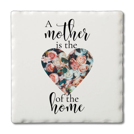 Thirstystone A Mother is The Heart of The Home 4 Pack Absorbent Stone Tumbled Tile Coasters with Protective Cork Backing 4" Square Manufactured in The USA Artistic Absorbent Easily Wipes Clean