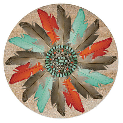 Thirstystone Feather Medallion Natural Sandstone Coaster 4 Pack Eco-Friendly, Absorbent, Easily Wipes Clean