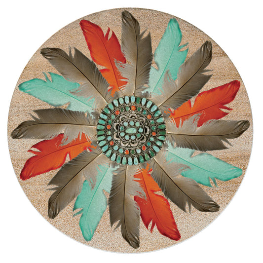 Thirstystone Feather Medallion Natural Sandstone Coaster 4 Pack Eco-Friendly, Absorbent, Easily Wipes Clean