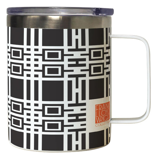 Highland Home Midway Gardens Wall Pattern by Frank Lloyd Wright on Stainless Steel Mug with Lid 12 oz. Manufactured in the USA