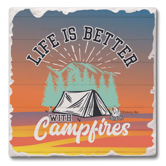Thirstystone Campfires 4-Pack Tumbled Tile Stone Coasters 4" Square Manufactured in The USA