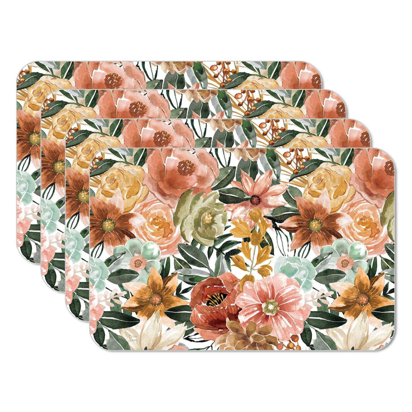 CounterArt Floral Chic 4 Pack Reversible Easy Care Flexible Placemats Made in the USA