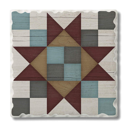 Thirstystone Quilt Design Friendship Star Single Tumbled Tile Stone Coaster with Protective Cork Backing Manufactured in The USA 4" Square, Artistic, Easily Wipes Clean