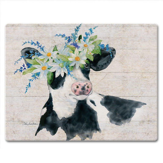 CounterArt Spring Cow 3mm Tempered Glass Cutting Board 10” x 8” Manufactured in the USA