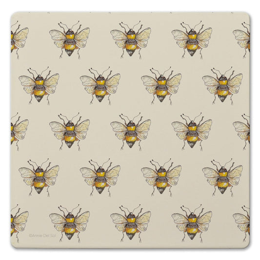 Thirstystone Bee Pattern Decorative Heat Tolerant Stone Trivet with Non-Skid Cork Backing 8” Square