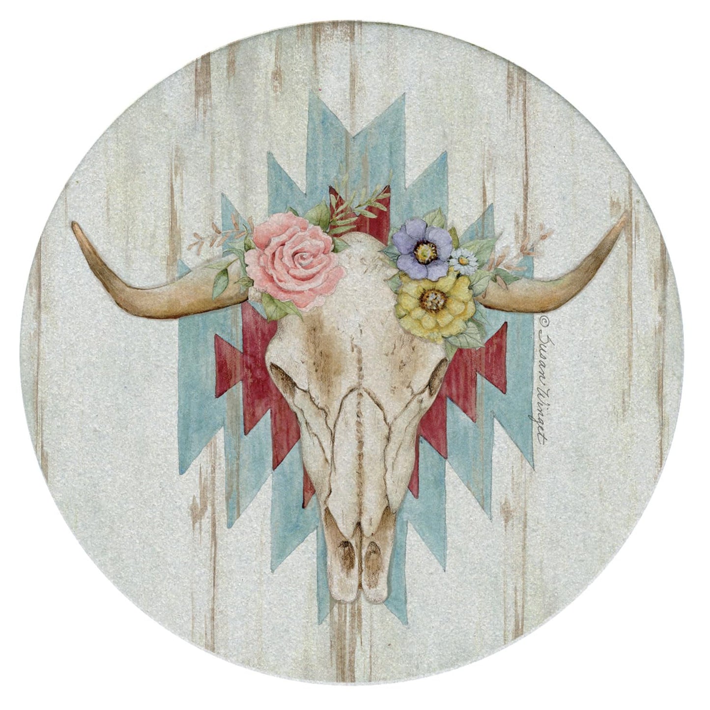 Thirstystone Ranch Skull 4 Pack Round Natural Sandstone Coasters with Protective Cork Backing Manufactured in The USA