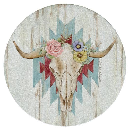 Thirstystone Ranch Skull 4 Pack Round Natural Sandstone Coasters with Protective Cork Backing Manufactured in The USA