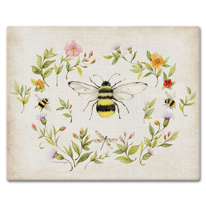 CounterArt Bee Wreath 3mm Tempered Glass Cutting Board 15" x 12" Manufactured in the USA