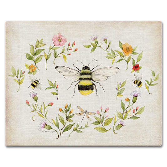CounterArt Bee Wreath 3mm Tempered Glass Cutting Board 15" x 12" Manufactured in the USA