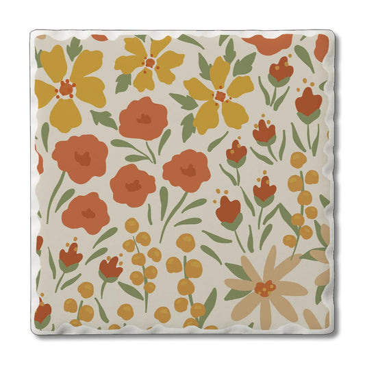 Thirstystone Ditzy Floral Single Tumbled Tile Stone Coaster with Protective Cork Backing Manufactured in The USA 4" Square, Colorful, Artistiic, Easily Wipes Clean
