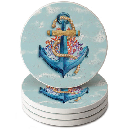Thirstystone Submerged Anchor 4 Pack Round Absorbent Stone Coasters 4" Diameter Manufactured in the USA