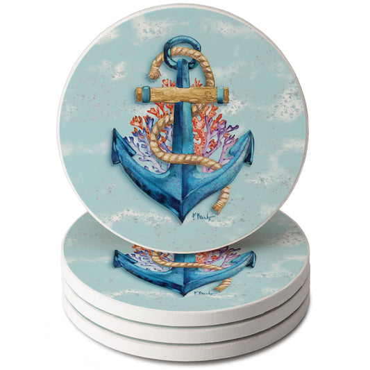 Thirstystone Submerged Anchor 4 Pack Round Absorbent Stone Coasters 4" Diameter Manufactured in the USA