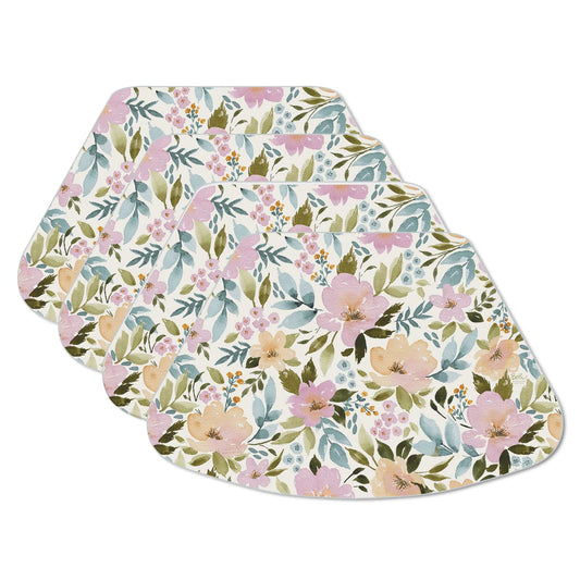 CounterArt Cascade Floral 4 Pack Wedge Shaped Reversible Placemats Made in the USA