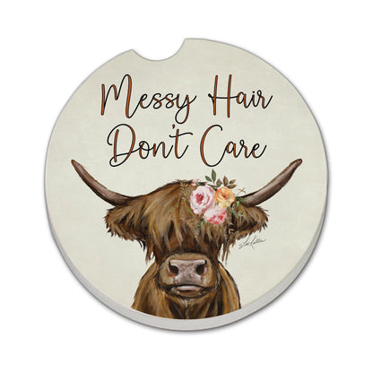 Thirstystone Messy Hair Cow Single Absorbent Stone Coaster for Vehicle Cup Holder 2.6” Diameter Manufactured in The USA